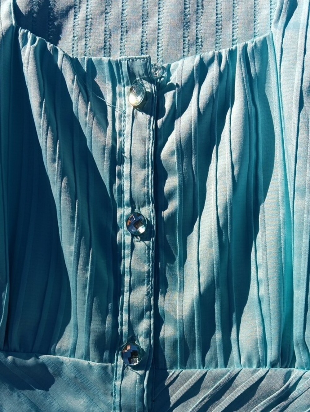 dressbarn Turquoise Short-Sleeve Button-Front Blouse - Picture 5 of 11